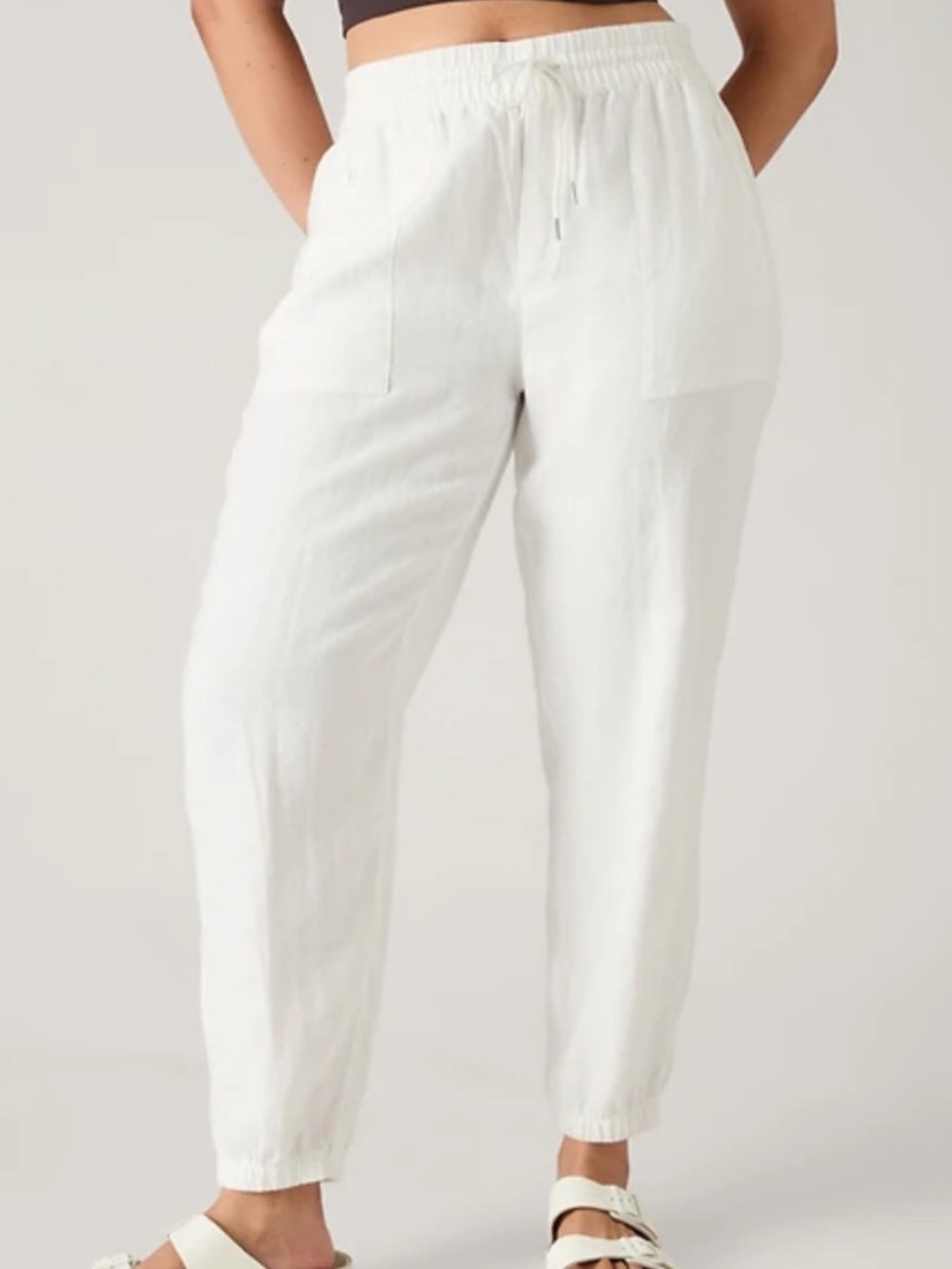 Athleta retreat white linen cropped pants size medium